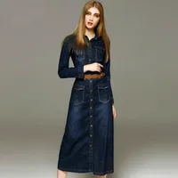 50pc 가을 새로운 패션 여성 데님 드레스 캐주얼 느슨한 긴 소매 티셔츠 드레스 플러스 크기