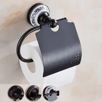Volledige koper zwarte toiletpapier houder weefsel rolhouder met ronde cermaic base vintage badkamer papier houders