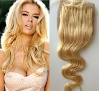 Brésilien Blonde Body Wave Soye Base de la soie Pièce centrale Blanchie Nœurs avec cheveux bébé Partie libre Hair Vierge Hair Swiss 613 fermetures