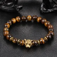 Mode Hot Natural Agate Lapis Lazuli Tiger Eye Prayer Beads Armbanden Armband Sieraden Stretch Leopard Head Lion