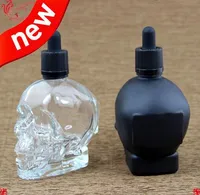 Botella de líquido vacía de 120 ml al por mayor botella de cabeza de cráneo de cristal frosted negro frasco gotero botellas de vidrio con tapa a prueba de manipulación a prueba de niños