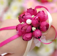 2017 Real 8 cm Boutonnieres Hochzeit Prom Handgelenk Corsage Mit Armband Braut Blumen Dekorative Blumen kränze Kostenloser Versand HJIA198