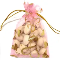 100 unids Corazón de oro Bolsas de embalaje Organza Bolsas de joyería Favores de la boda Bolsa de regalo de la fiesta de Navidad 9 x 12 cm (3.6 x 4.7 pulgadas)