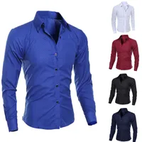 럭셔리 남성 슬림 피트 셔츠 긴 소매 드레스 셔츠 캐주얼 공식 비즈니스 셔츠 솔리드 브랜드 의류 camisa social masculina M-4XL