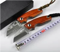 다마스커스 D2 포켓 접이식 나이프 60HRC 나무 핸들 전술 캠핑 사냥 생존 구조 knifes 군사 유틸리티 EDC 도구 컬렉션