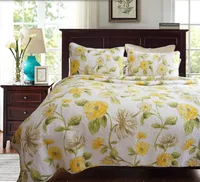 Broderie Coton quilting Quilts jaune floral Accueil Quilt luxe HÔTEL blanc SIDE AB coton imprimé Couvre-lit Couvre-lit king size p