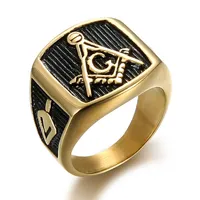 Retro argento nero olio Men's Massoneria in acciaio inossidabile massonico sigillo anello emblema gioielli articoli all'ingrosso