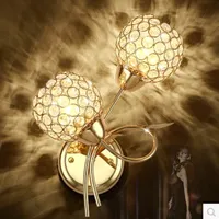 Gouden Dubbelhoofd K9 Crystal Wall Lamp Creatieve Nachtkastje Wandlamp Crystal Ball LED Wandlichten Binnenverlichting E27 Bulb LED Mirror Light