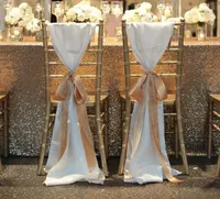 Fashiontaffeta-stoelhoezen zonder champagne-lint Seqined Organza Meest populaire Bruiloft Gunsten Wedding Chair Sashes Wedding Decorations