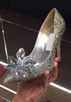 Nya Rhinestone High Heels Cinderella Skor Kvinnor Pumpar Pekade Toe Woman Crystal Bröllopsskor 7cm eller 9cm Heel Stor storlek