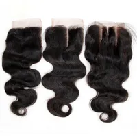 Бразильская волна тела девственницы человеческих волос кружевные замыкания свободный средний 3 части перуанского малайзийского индийского камбоджина монгольских волос закрытие волос 4x4