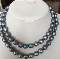 Charme 12-13mm naturel mer du Sud noir collier de perles bleues 17 pouces 18 pouces 14k fermoir en or