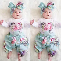 Baby-neugeborenes Kleinkind-langes Hülsen-Blumenkleidungs-gesetzte Baby Spielanzug-Oberseiten + Hosen + Stirnband 3PC Mädchen-Ausstattungs-Kleidung