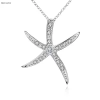 Hot Starfish colgante de collar de circón 925 joyas de moda de plata mujer hermosa regalo de cumpleaños de calidad superior envío gratis
