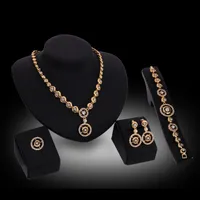 Ring Necklace Bracelet Earrings Jewelry Set Exquisite Luxury Rhinestone 18K Gold Plated Circles Wedding Jewelry 4-Piece Set Wholesale JS216