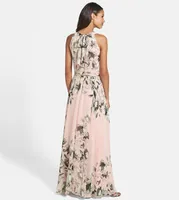 Großhandelsfrauen lange Kleid O Ansatz-Blumendruck Chiffon Maxi-Kleid elegante beiläufige Boho-Partei-Kleider Vestidos mit Gürteln