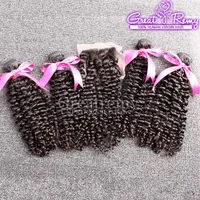 Jerry Curly Hair Extensions Brasileño Malasia Cierre de pelo con paquete 4pcs paquetes de pelo y 1pc Libre de parte de encaje Cierre 5pcs GreatRemy