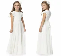 2020 Simple Ruffles Flutter Chiffon Beauty Pageant Flowen Girl Dress / Dddler Junior Girl Vestido con la faja y el arco HY1201