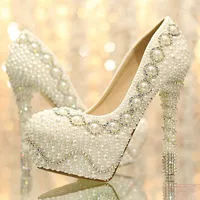 Nicest pérola de salto alto Partido Prom Shoes Rhinestone Crystal White Bridal Wedding Shoes Lady Dress Formal Shoes Partido Prom Bombas