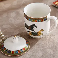 Porcelain mug bone china mugs the god horses design outline in gold ceramic coffee mug with lid 2337
