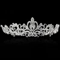 Cristales de plata Bling Tiaras de boda Coronas de novia con cuentas Joyas de diamantes Diadema de diamantes de imitación Accesorios para el cabello baratos Tiara de desfile