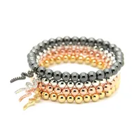 Vente en gros 10pcs / lot 6mm 18kt véritables perles de bronze rondes en plaqué or avec bracelets de serpent en zircone micro-inlay
