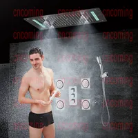 Bathroom Concealed Shower Set with Massage Jets & LED Ceiling Shower Head Thermostatic Bath Shower Panel Rain Waterfall Bubble Mist CF5422