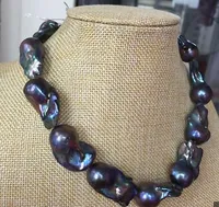 Joyería de perlas finas impresionante 28-30mm enorme collar de perlas azul pavo real barroco 18 pulgadas 925
