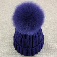 All'ingrosso-Real Fox Fur Pom Pom Donna Beanie Hat Hat con Pompon Ball Reale Raccoon Fur Pompon Knit Bobble Hat Coppia Ski Cap