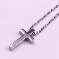 Fashion Men&#039;s Cool Silver Stainless steel Charm Cross Pendant & ball Necklace