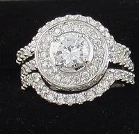 Storlek 5-11 Round Cut Smycken 2CT Sapphire 10kt vitguld fylld GF Simulerad diamant Bröllopsförlovning 3 i 1Band Bridal Ring Lovers Present