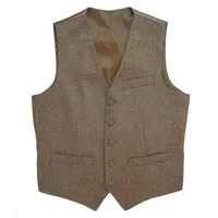 Tweed Vintage Rustic Wedding Vest Brown Kamizelka Mężczyźni Lato Zima Slim Fit Groom Odzież Męskie Kamizelki Plus Rozmiar 6XL