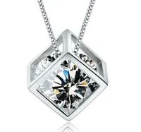925 Sterling Silber Halskette S925 Kristall Schmuck Quadrat Liebes Würfel Diamant Anhänger Aussage Halsketten Hochzeit Vintage Frau Mode