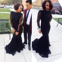2019 Custom Made Boat Neck Long Sleeve Mermaid Prom Dresses Sexy Long Black Zuhair Murad Lace Evening Dressess Gown Plus Size Style