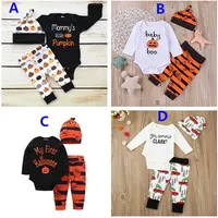2017 INS Newborn Toddlers Infant Pumpkin Halloween Christmas Outfits Infant Baby Boys Girls Long Sleeve Romper+Pants+Hat 3Pcs Sets