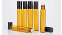 Perfume bottles Refillable Amber 10ml ROLL ON fragrance GLASS BOTTLES ESSENTIAL OIL Bottle Steel Metal Roller ball b702