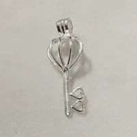 925 Silver Double Heart Love Key Locket Cage, Sterling Silver Pearl Bead Pendant Fitting for DIY Fashion Bracelet Necklace Jewelry Charms