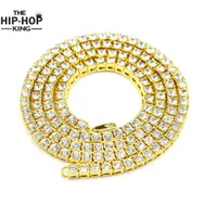 Atacado-hip hop dourou cadeia 1 linha simulada diamante hip-hop colar cadeia 24inch - 30 polegadas mens gold tone gelado colar punk