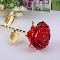 Crystal Glass Rose Flower Figurines Craft Wedding Valentijnsdag Gunsten en geschenken Souvenir tafel decoratie ornamenten goedkoop