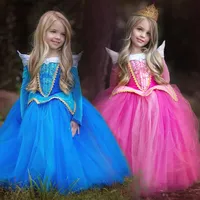 Prettybaby 2016 grossist baby flickor frusen klänning sovande skönhet prinsessa klänning aurora prinsessa klänning cosplay klänningar julklänning