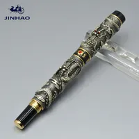 Luxo JINHAO Raro Dourado / prata / cinza ssangyong embossment Roller ball pen com artigos de papelaria material de escritório escola marca escrita caneta presente