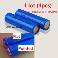 4PCS 1 LOT 18650 3.7V 1200MAH Lithium Li Ion Uppladdningsbart batteri 3.7 Volt Li-ion Batterier Positivt tallrik Plattform eller spetsig Fri frakt