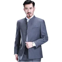 Wholesale- Men&#039;s suit collar Chinese tunic suit professional tai chi formal occasions two-piece single-breasted suit