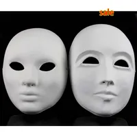 Partihandel Ny handmålade massa gipsad papper mache blank mask kvinnlig man mask med elastiska 20pcs / parti