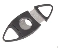 Nuevo bolsillo de acero inoxidable doble hoja cortador de cigarro tijeras mango de plástico herramientas portátiles de color negro envío gratis