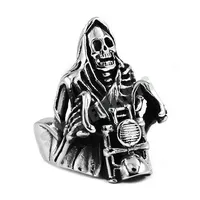 Geen verzendkosten! Grim Reaper Skull Ride Motorcycle Ring Rvs Sieraden Vintage Schedel Motor Biker Mannen Ring SWR0446 B