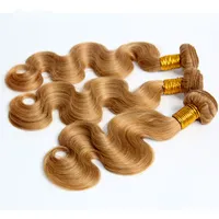 Honey Blonde Brazilian Body Wave Mänskliga hår Vävar Buntar Färg 27 # Peruanska Malaysiska Indiska Eurasiska Ryska Virgin Remy Hair Extensions