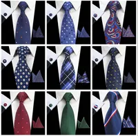 Klassische Herren Krawatten Sets 51 Design 100% Seide Krawatten Einstecktuch Manschettenknopf 8cm Plaid Striped Krawatten für Männer Formelle Geschäfts Hochzeit Gravatas