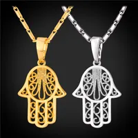Nuevos Hamsa collares de mano colgantes de oro / plata color árabe de la mano de Fatima regalo de cristal collar de joyas