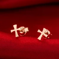 10Pair- S031 Small Flat Sideways Cross Earrings Simple Tiny Geometric Earring Cool Faith Christian Religious Cross Stud Earrings